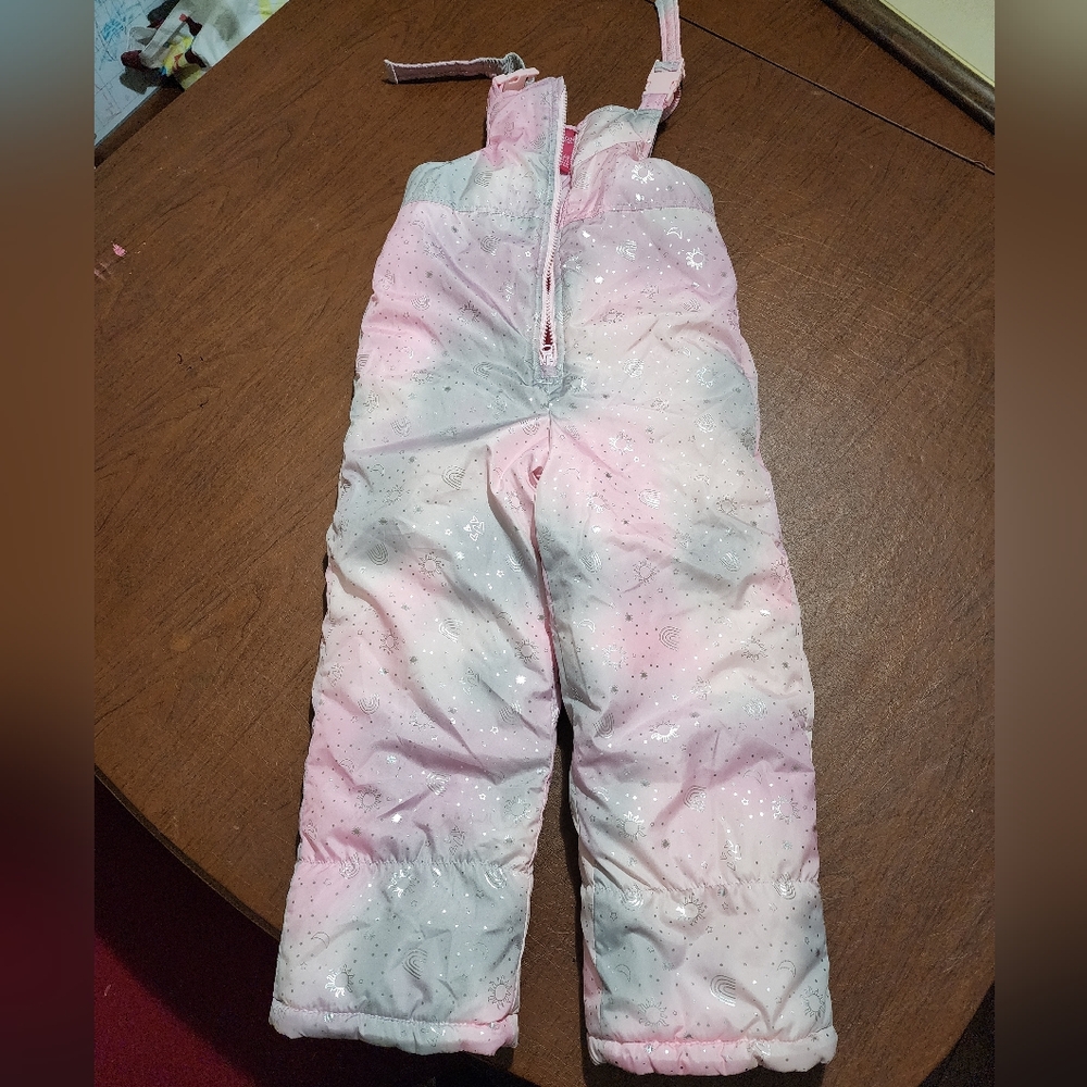 Kids Pink and White Snow Overalls Pants